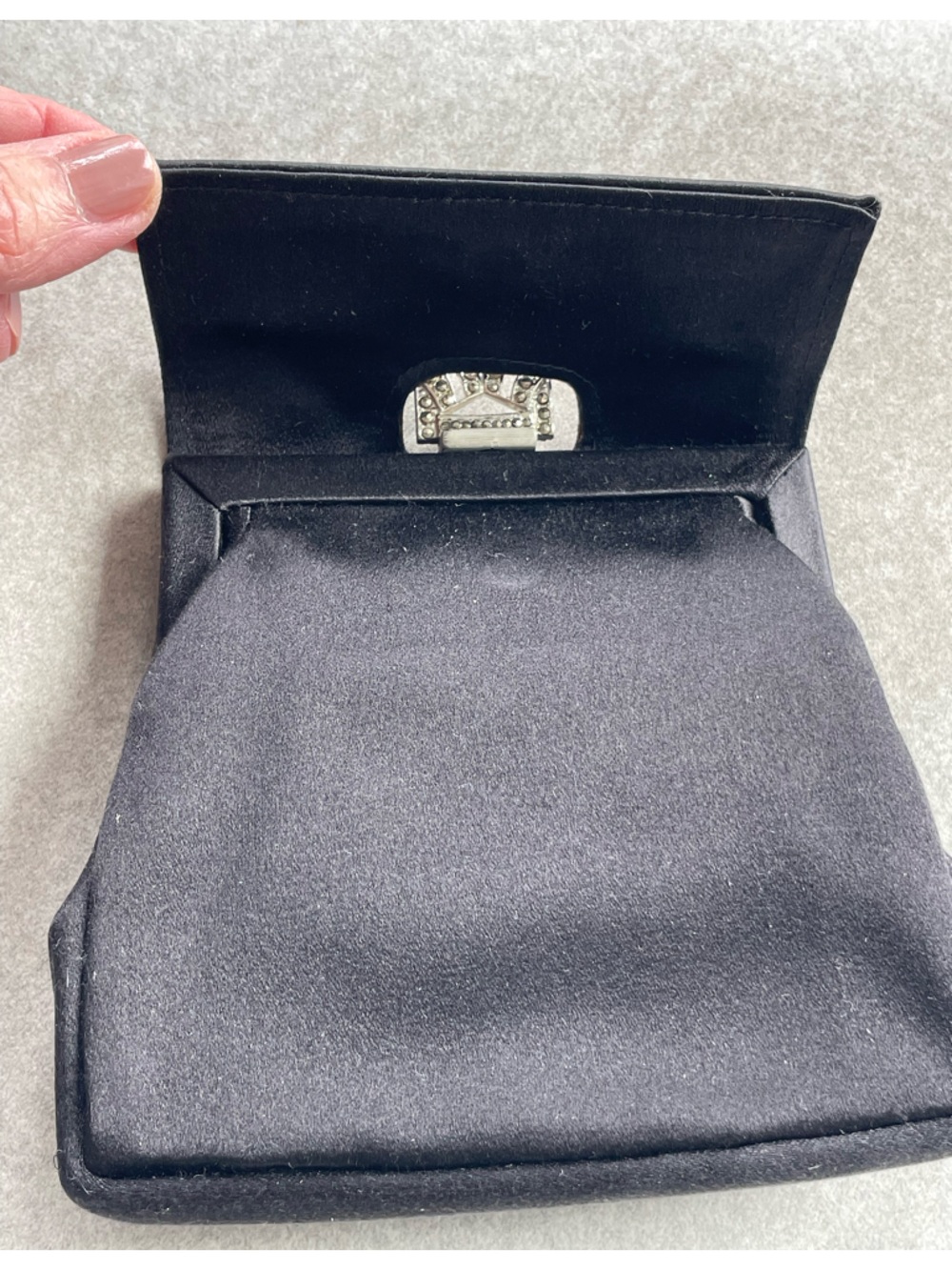 Barney’s New York Black Satin Fold Over Clutch With Marquisette Clasp NWOT - Picture 7 of 14